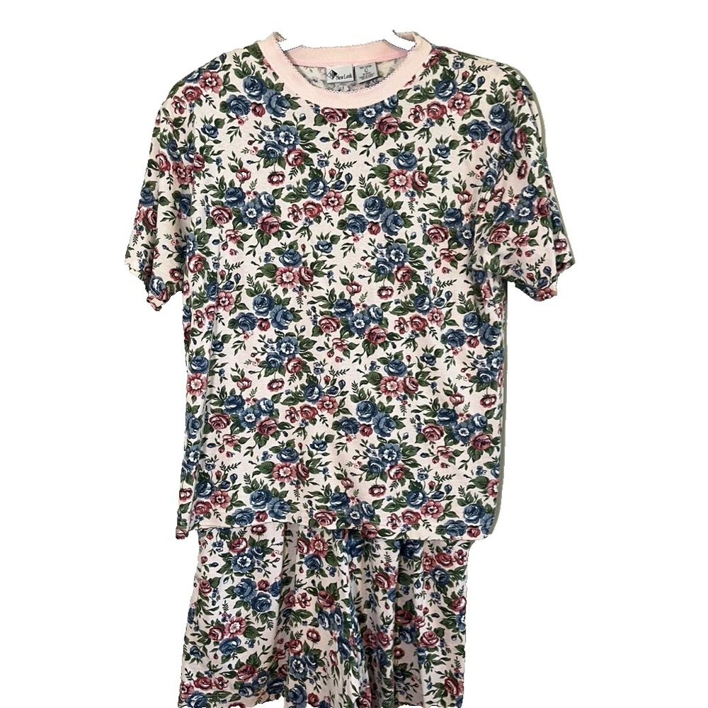 Colorful Floral Short Set L Cottage Feminine Retro Festival 80s Grandma Preppy